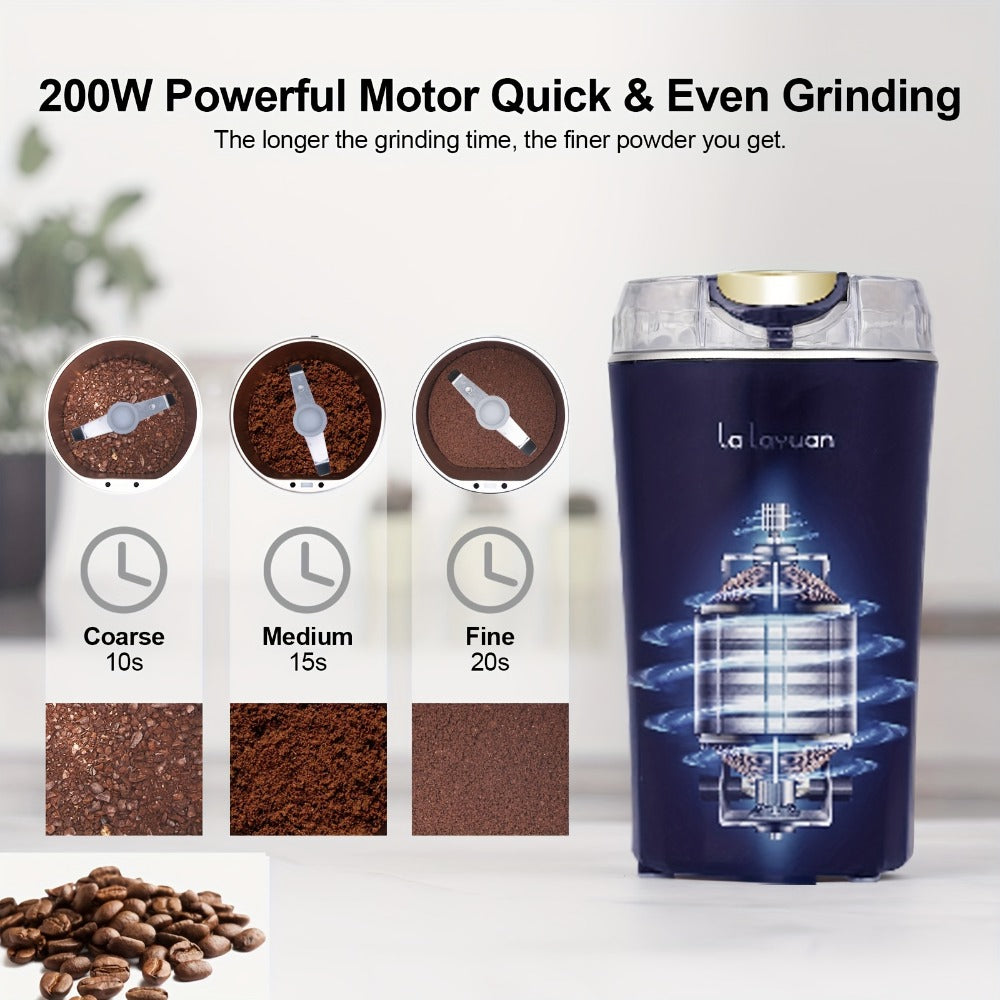 Electric Coffee Grinder 200W | Quiet Spice Grinder | 80g Large Capacity 12 Cups | 304 Stainless Steel Blade | One-Touch Operation | Grinds