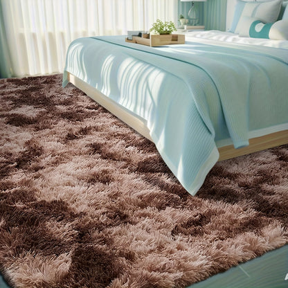 Area Rug Fluffy Faux-Fur Shag in Solid, Tie-Dye and Ombre Colors with Six available Room Sizes