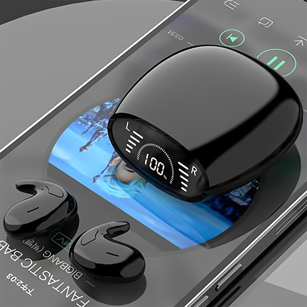 Ultra-Thin Bluetooth 5.3 Sleep Earbuds with Digital Charging Case in Black, Khaki or White