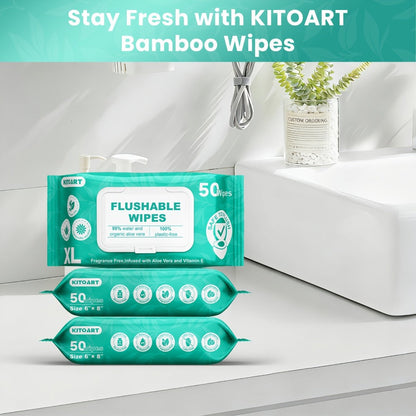 Flushable Wet Wipes Adult XL Unscented No Alcohol Septic Safe Toilet Wipes Portable Family Size for Bathroom Outdoor Camping Travel Hygiene