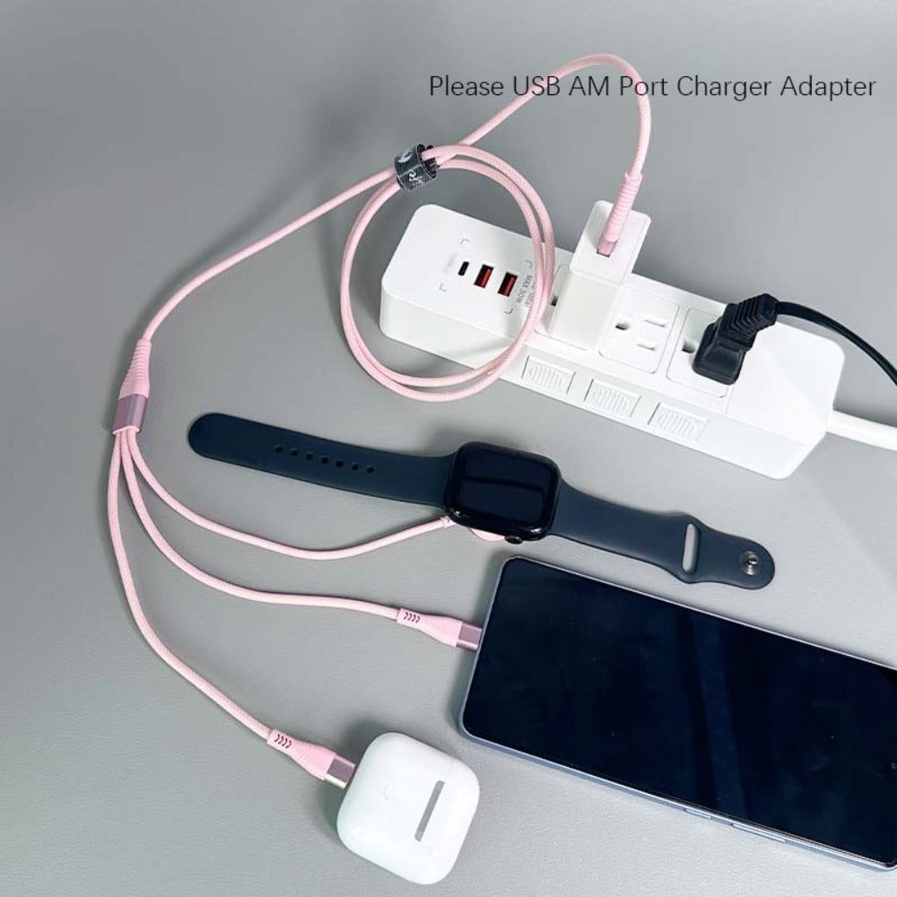 Nylon Braided 3-in-1 Magnetic Charging Cable 1.2M – iWatch Wireless Charger + Lightning Fast Charge + USB-C for iPhone 8–16 Android Samsung