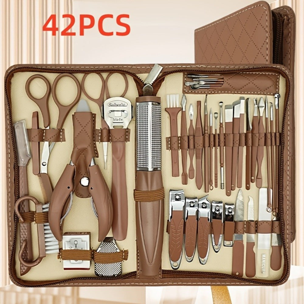 Professional Manicure Pedicure Kit 42 Piece Stainless Steel Nail Set with Portable Travel Case – Nail Scissors Cuticle Nipper Ingrown
