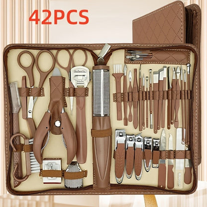 Professional Manicure Pedicure Kit 42 Piece Stainless Steel Nail Set with Portable Travel Case – Nail Scissors Cuticle Nipper Ingrown