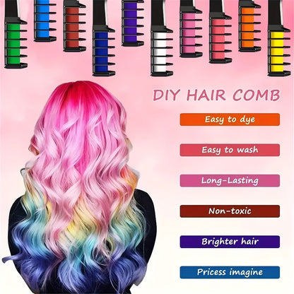 Temporary Hair Chalk Comb Set 11pcs 10 Colors Hair Dye for Bath Time, Home Spa and Personal Care