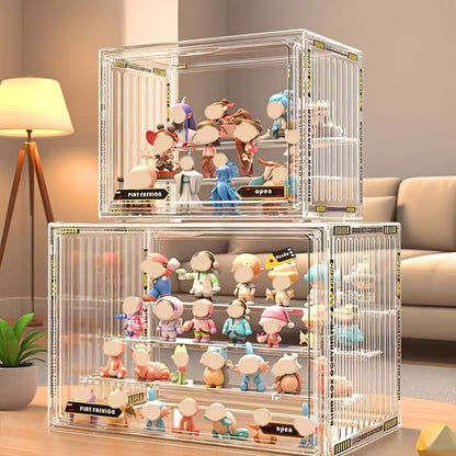 Acrylic Display Case for Figures 3 & 4 Tiers with Adjustable Dividers – Clear Dust-Proof Showcase Box with Magnetic Door for Collectibles