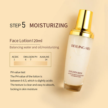 Skincare Set with BEILINGMEI Label, 9 Golden-Skin Collagen Hyaluronic Acid and Niacinamide Items