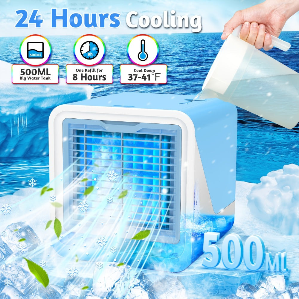 Portable Mini Air Conditioner Fan, Personal Evaporative Cooler with 3-Speed Settings & Timer, Quiet Desktop Cooling Fan for Room