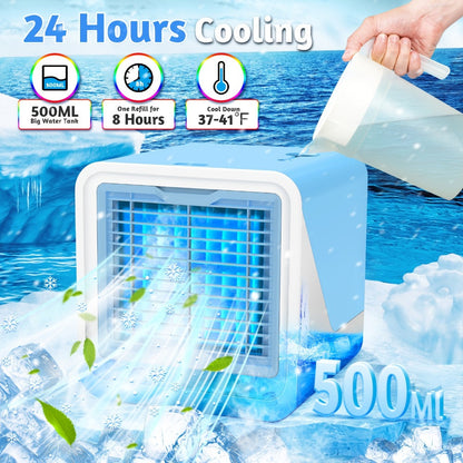 Portable Mini Air Conditioner Fan, Personal Evaporative Cooler with 3-Speed Settings & Timer, Quiet Desktop Cooling Fan for Room