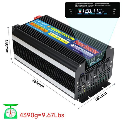Pure Sine Wave Power Inverter 4000W 8000W Peak DC 12V to AC 110V with LCD Display Remote Control 4 AC for Garden, Patio and Yard Use