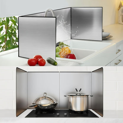 Stainless Steel Splatter Screen 4-Sided Foldable Stovetop Grease Guard – 31.5" Oil Splash Shield for Frying Pan