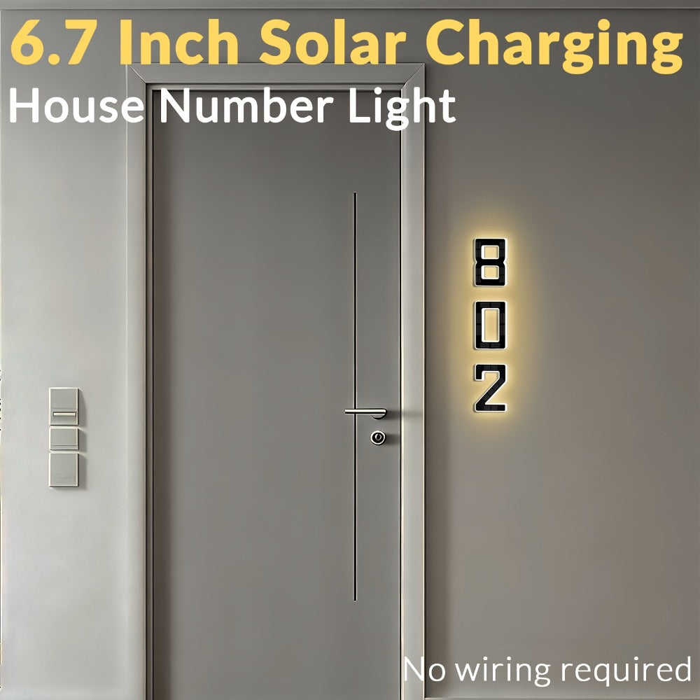 LED Solar House Number Light 6.7 Inch Wall Mounted, Smart Sensor Illuminated Address Number for Home Decor