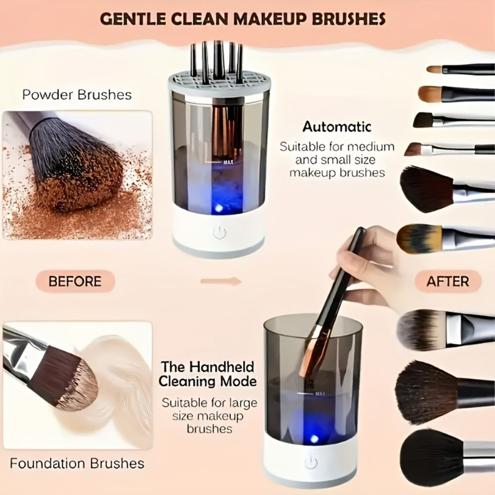 Electric Makeup Brush Cleaner & Dryer USB Powered Automatic Spinner Fast Drying Odorless Transparent Design Dual-Section Brush Holder Beauty