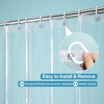 Clear Shower Curtain PEVA 8G Rust Proof Grommets 72x72 Inch – Premium Transparent Waterproof Modern Bathroom Curtain | Single or Set 2 |