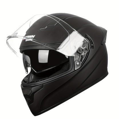 Motorcycle Helmet Crown Racing Full-Face Black Shell with Clear and Tinted Shields, M-XL Sizes and Padded Interior