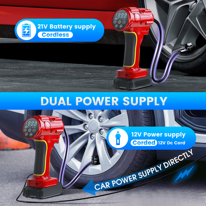 Portable Air Pump Inflator 160PSI – Auto Shut-Off, 35L/min, Dual Power (Battery/12V Car), Digital Gauge, 3-Mode LED Light for Car Tires