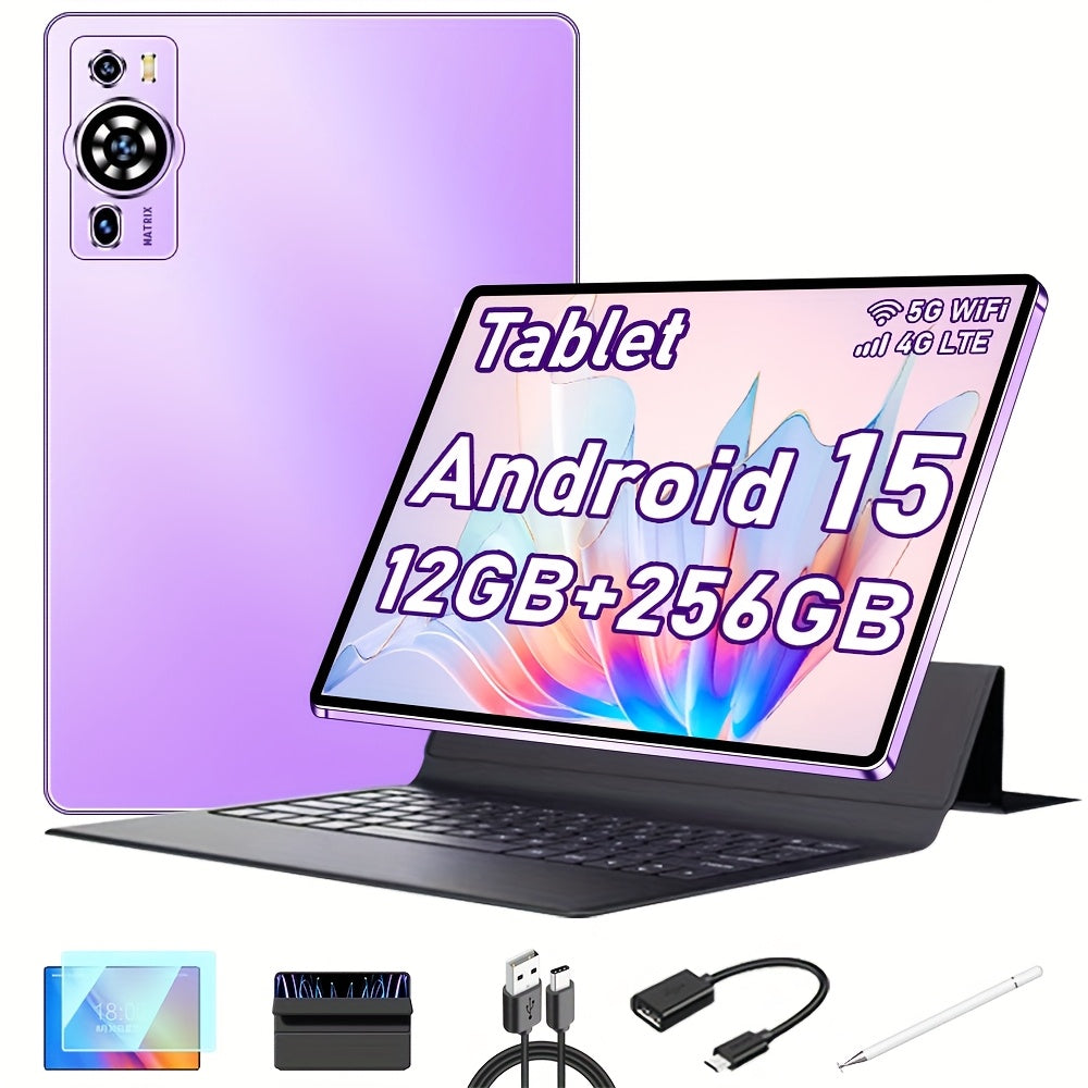 UXD A5 10.1-Inch Android 15 Tablet with 12GB Memory, 256GB Storage, 4G LTE and Keyboard Accessory Bundle