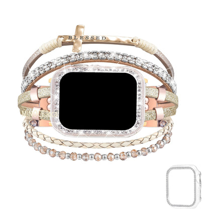 Watch Band Bracelet with Multilayer Beads, Integrated Bumper Frame and Five Colors for Apple Watch Sizes