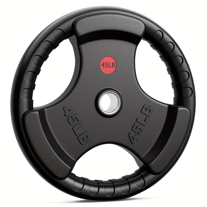 Tri-Grip Weight Plates with Three Hand Openings and 25, 35 or 45 lb Options for Barbell Training