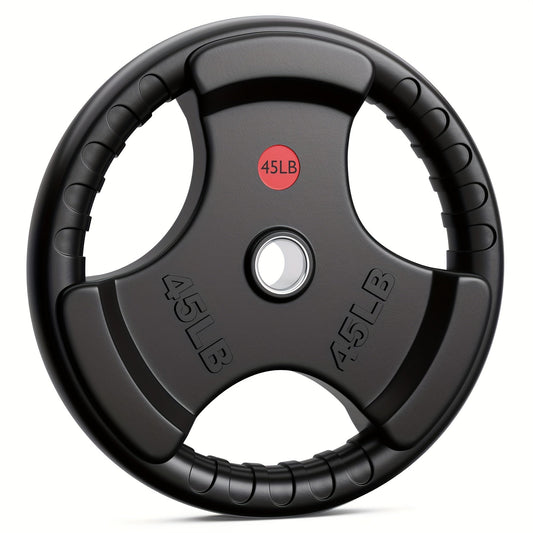 Tri-Grip Weight Plates with Three Hand Openings and 25, 35 or 45 lb Options for Barbell Training