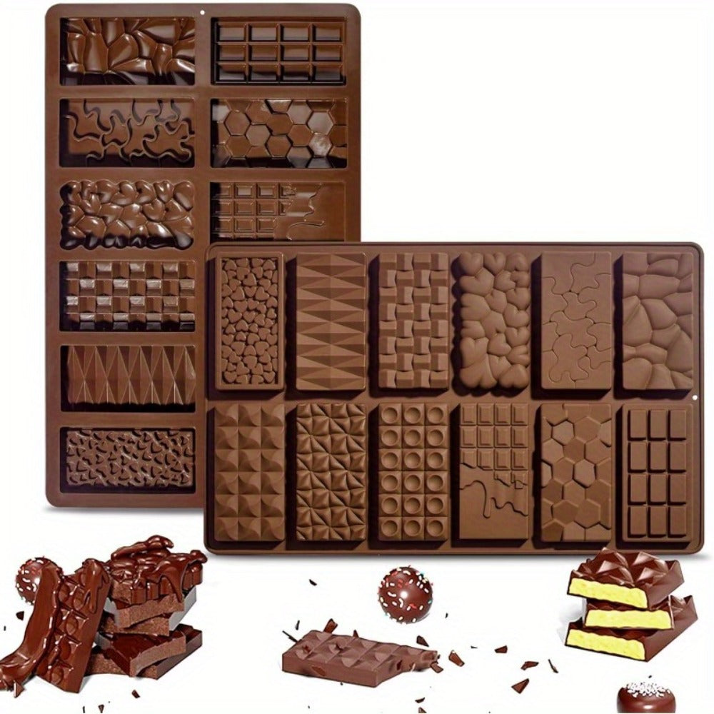 Silicone Chocolate Molds 3 Pack, 12 Cavity Food Grade BPA-Free Non-Stick Chocolate Bar Mold with Scraper, Easy Pop Out Candy Mold
