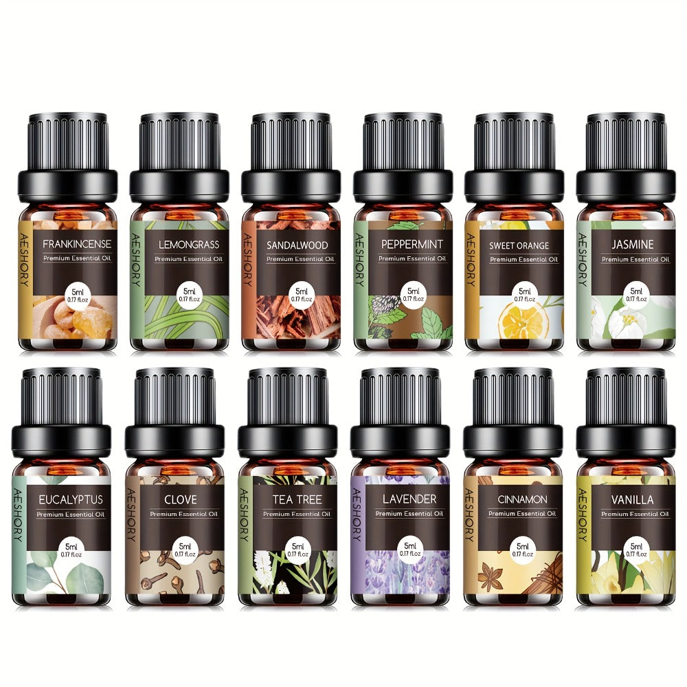 Essential Oil Assortment in 12, 20 or 26 Five-Milliliter Amber Bottles with Floral Gift Box