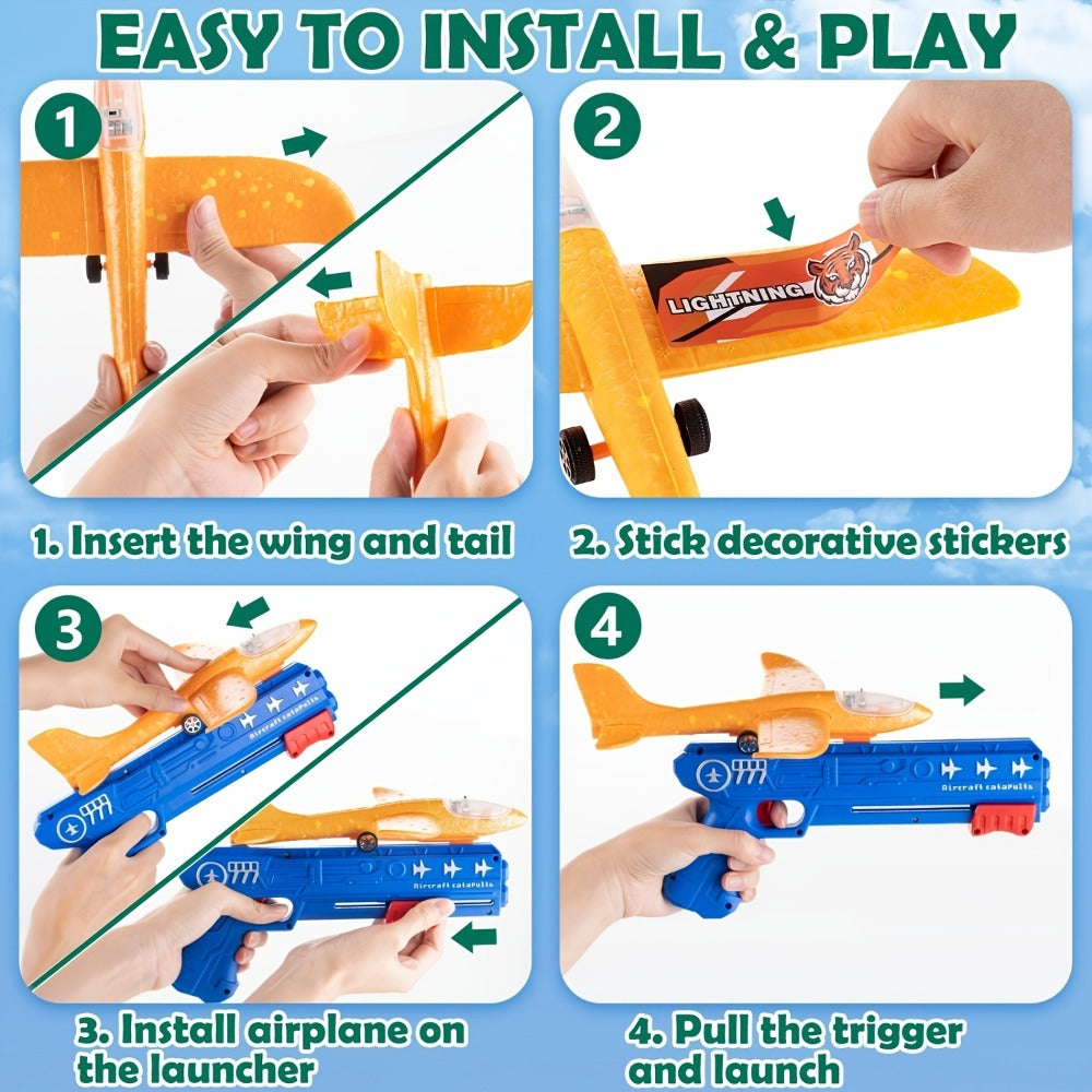 Airplane Launcher Toy Set with 3 Planes & Stickers for Kids Ages 3-12 with the Listed Color, Size or Set Options for Everyday Use