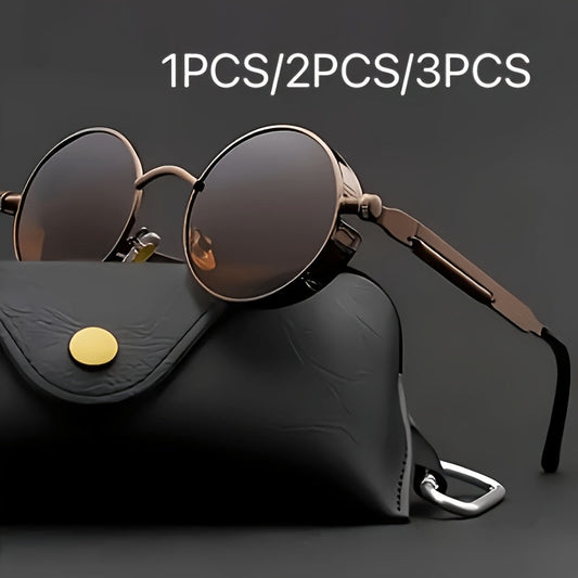 Retro Round Metal Frame Glasses with Spring Hinges Brown Decorative Lenses Lightweight Durable Vintage Circle Eyewear for Men Women Casual