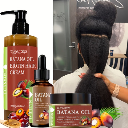 Batana Oil Set 3-Piece from Honduras - Dr. Sebi Cold Pressed Unrefined Batana Oil with Hair Mask & Essence