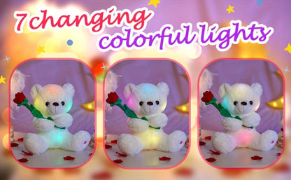 Rose Bear Plush with LED Light Glowing White Bear with Flowers Romantic with the Listed Color, Size or Set Options for Everyday Use