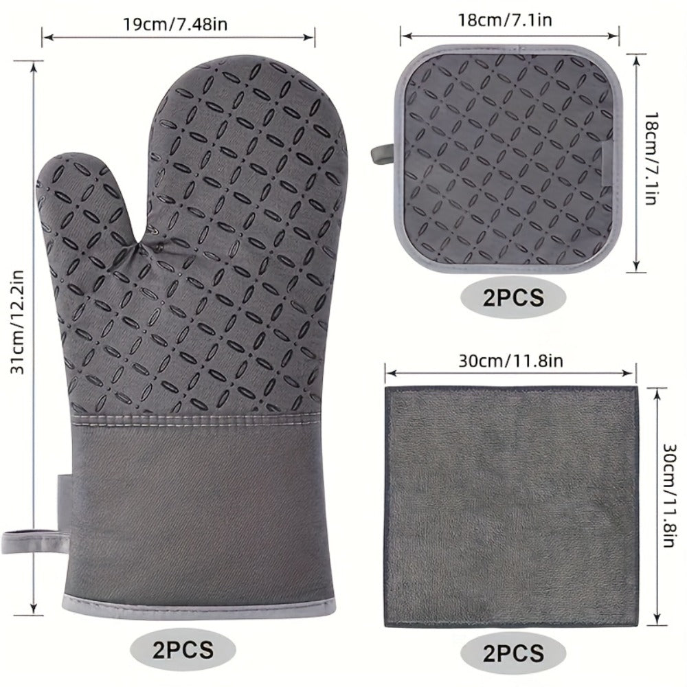 Oven Mitts and Pot Holders Set 6 Piece Heat Resistant Kitchen Gloves Cooking Mitts with Potholder