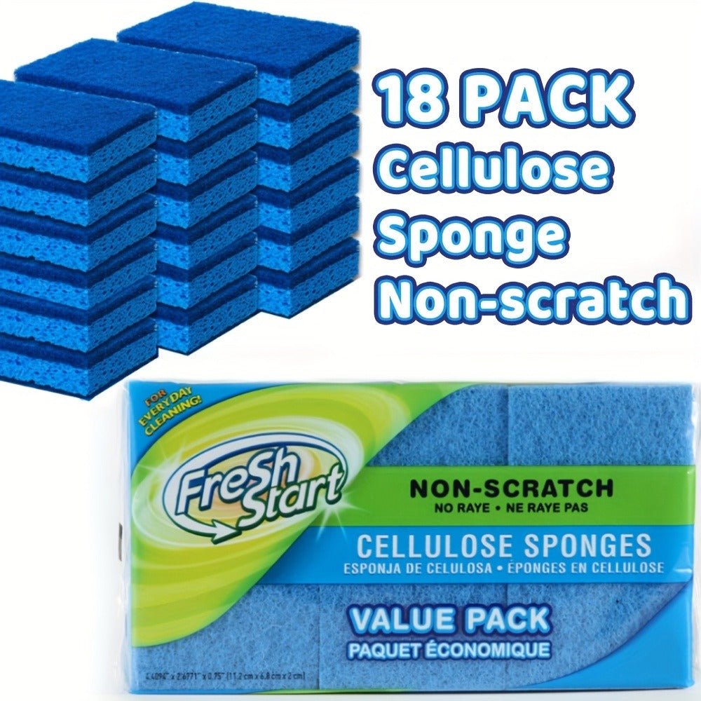 Non-Scratch Cellulose Sponge Dual-Sided with Tough Scouring Pad, Dishwashing Sponges for Kitchen