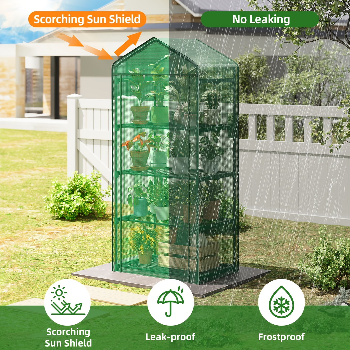 4 Tier Mini Greenhouse for Indoor Outdoor Plants, Portable PE Cover Greenhouse with Rack Stand for Seedlings