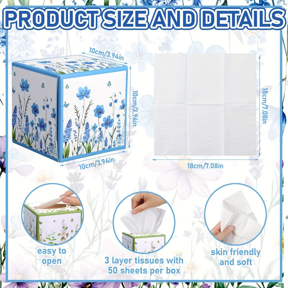 Facial Tissues Cube Box 12 Pack 3-Ply 600 Sheets Soft Bulk Tissue Boxes Flower Design for Bedroom Car Office Desk Spring Summer Home Decor