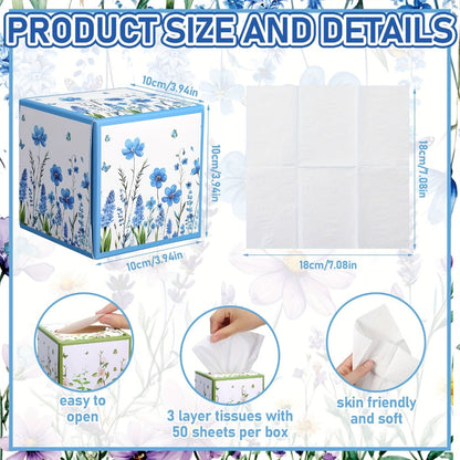 Facial Tissues Cube Box 12 Pack 3-Ply 600 Sheets Soft Bulk Tissue Boxes Flower Design for Bedroom Car Office Desk Spring Summer Home Decor