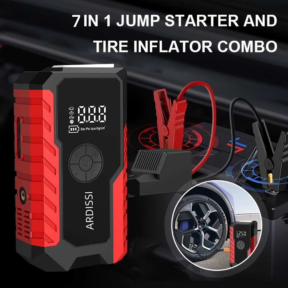 Car Jump Starter 10000A with 150PSI Tire Inflator – 7-in-1 Emergency Battery Booster Pack, 5000A Peak, 10000mAh Power Bank, LED Light