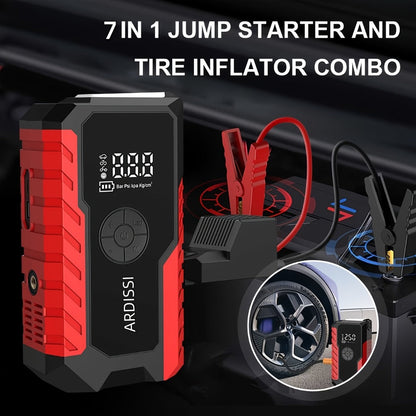 Car Jump Starter 10000A with 150PSI Tire Inflator – 7-in-1 Emergency Battery Booster Pack, 5000A Peak, 10000mAh Power Bank, LED Light