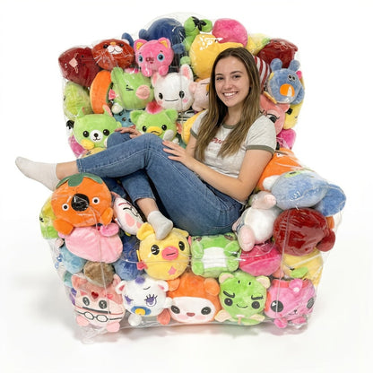 Large Transparent Plush Toy Storage Bag with Zipper Closure Stuffed Animal Organizer Bean Bag Chair Cover Openable Filling 100x90cm Clear