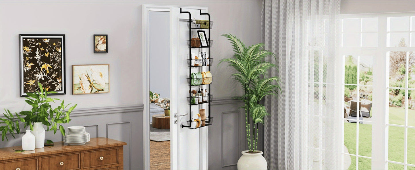 Over Door Pantry Storage Organizer 6 or 8-Tier Metal Spice Rack in Black or White for Kitchen Use