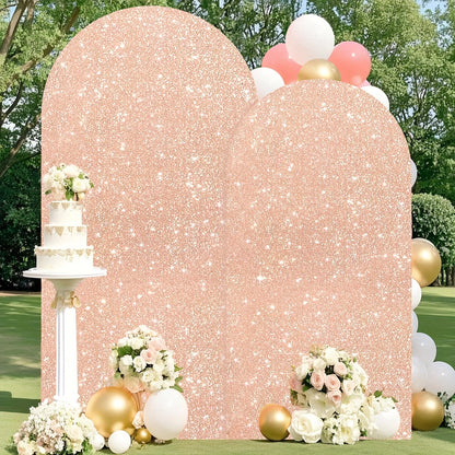Glitter Sequin Arch Cover 2 Set 6Ft & 7.2Ft Metallic Spandex Payette Panel Wedding Arch Backdrop Cover for Wedding Ceremony, Birthday Party