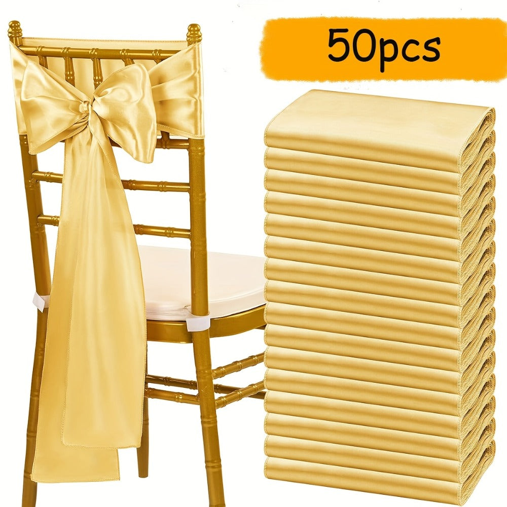 Satin Chair Sashes Bows 50pcs, 7x108 Inch Chair Waist Belt Bow Ties for Wedding Reception, Banquet