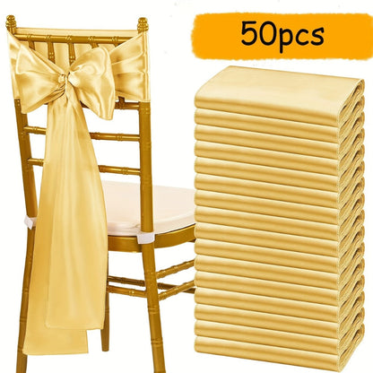 Satin Chair Sashes Bows 50pcs, 7x108 Inch Chair Waist Belt Bow Ties for Wedding Reception, Banquet