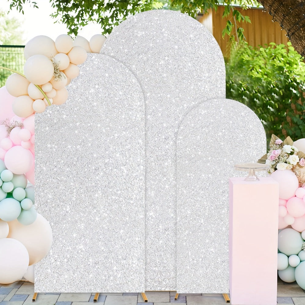 Sequins Wedding Arch Cover Set of 3 Sizes 4ft 5ft 6ft Metallic Spandex Arch Backdrop Cover Payette Glitter Arch Stand Cover for Wedding