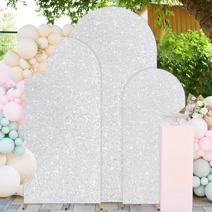 Sequins Wedding Arch Cover Set of 3 Sizes 4ft 5ft 6ft Metallic Spandex Arch Backdrop Cover Payette Glitter Arch Stand Cover for Wedding
