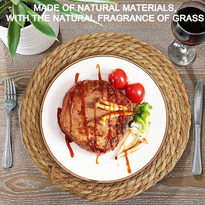 12pcs Rattan Placemats Natural Wicker Round Table Mats Heat-Resistant 11.8" Kitchen Dining Decor Bohemian