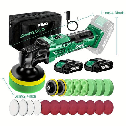 KIMO-Labeled 20V Cordless Rotary Buffer Polisher Kit with Six Speeds, Two 2.0Ah Batteries and Pictured Pads