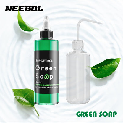 Tattoo Green Soap Cleaning Kit Neebol 8.5oz Concentrated Soap Squeeze Bottle Moisturizing Balm Cream Lint-Free Wipes Complete Skin Care Set
