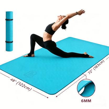 Extra Large Yoga Mat 6mm Thick – Non-Slip TPE Dual-Side Exercise Mat with Carry Bag for Yoga, Pilates, Stretching & Home Workouts