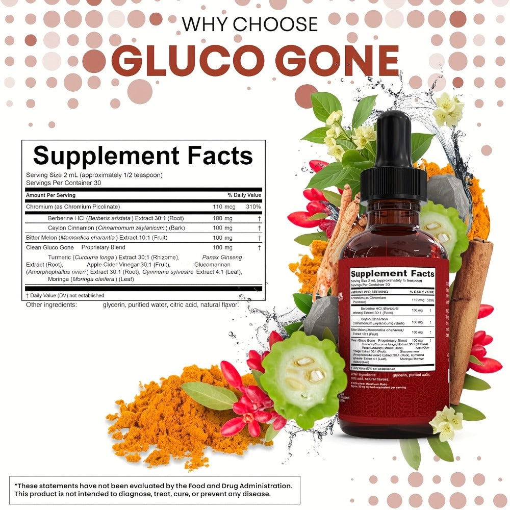 Blood Sugar Support Liquid Drops with Ceylon Cinnamon Berberine Bitter Melon Gymnema Chromium Turmeric Panax Ginseng