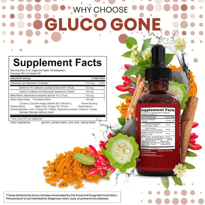 Blood Sugar Support Liquid Drops with Ceylon Cinnamon Berberine Bitter Melon Gymnema Chromium Turmeric Panax Ginseng