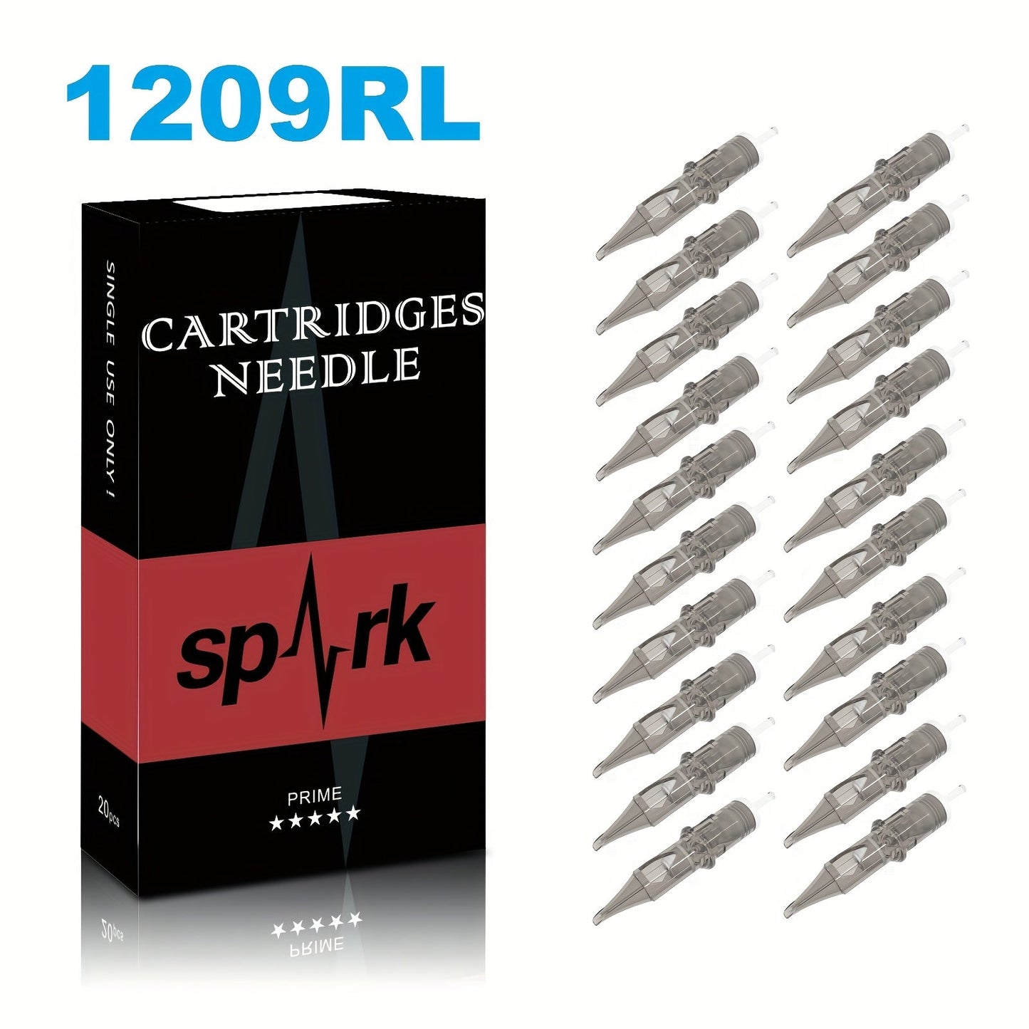 Tattoo Cartridge Needles with SPARK Label, 20-Piece Box and 24 Retained RL RS CM M1 Model Choices